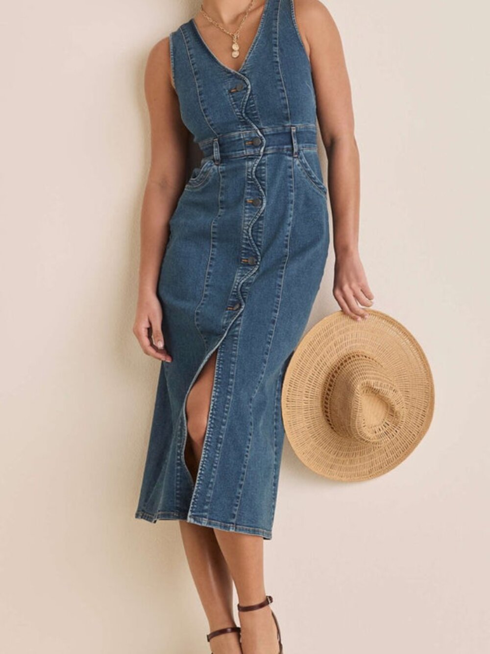 VENUS DENIM WAVE MAXI DRESS, SIZE M - Picture 2 of 8